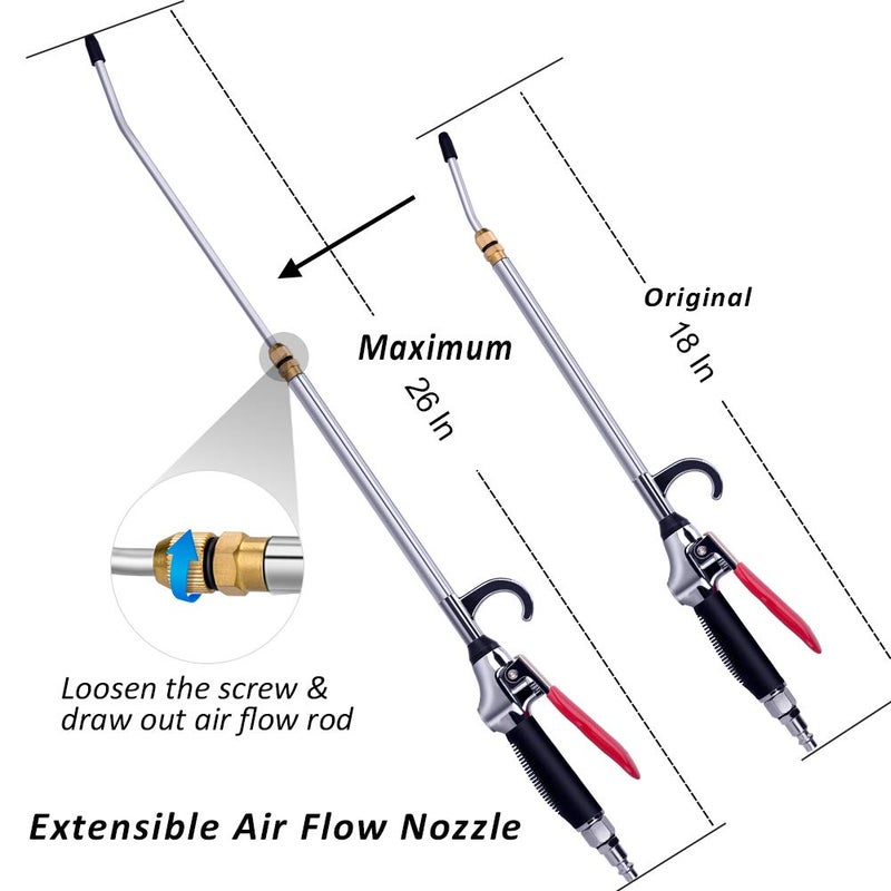JASTIND High Volume Powerful Air Blow Gun with Extensible Air Flow Nozzle, Pneumatic Air Compressor Accessories Blower Tool, Maximum Extended to 26 Inch Blower Gun with Anti-slip Rubber Coated Metal Handle - Image 3